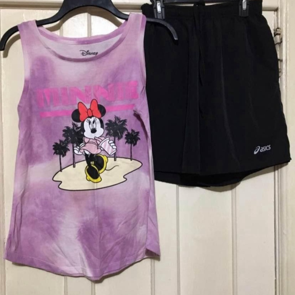 Disney top &Oasics shorts set‎ women’s Small